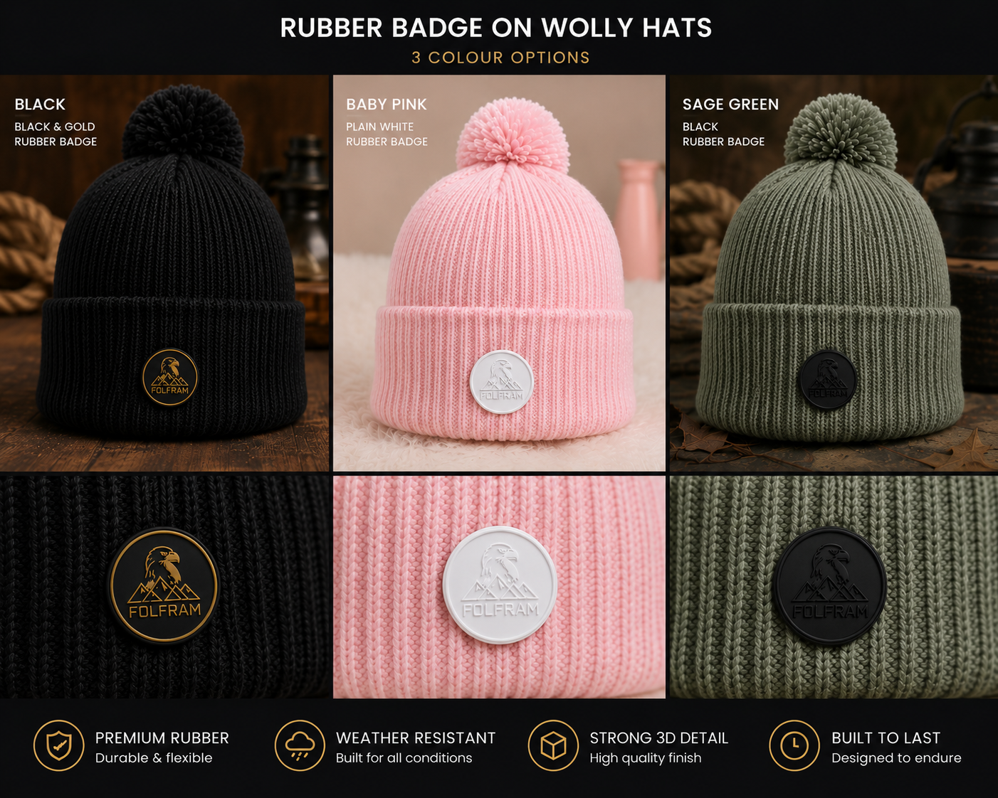 Folfram Rubber Badge Woolly Hat
